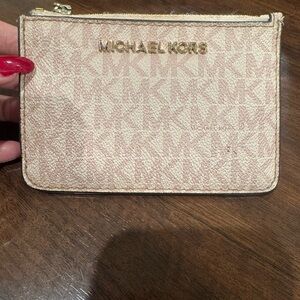 Michael Kors Tan and Pink Monogram Pouch